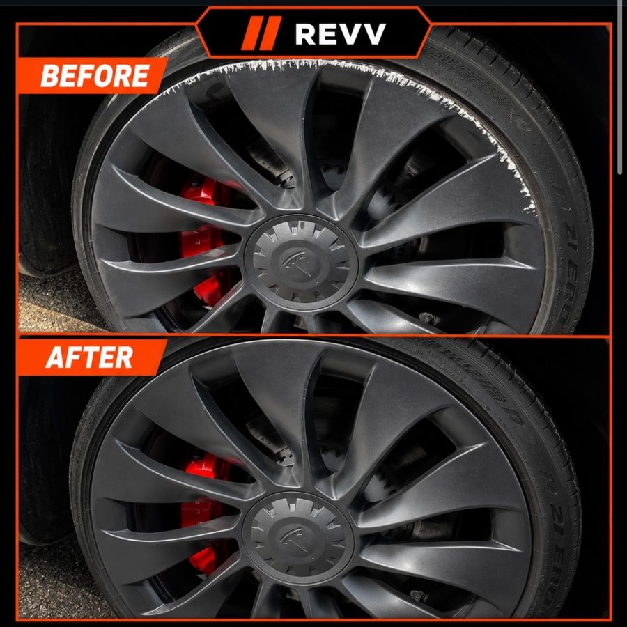 Tesla wheel repair, before and after